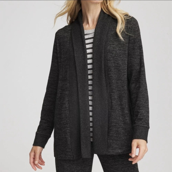 Chico's Zenergy Rib Trim Long Open Front Cardigan Sweater w/ Pockets Size XL - Picture 1 of 14